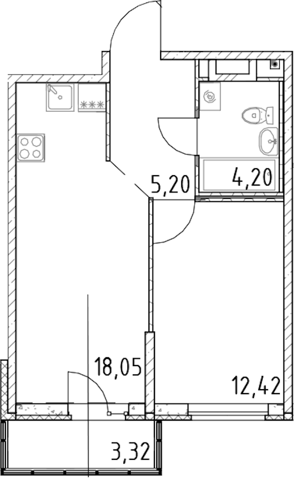 1-комнатная квартира 39.87 м², 10/23 эт., ЖК «Город Первых»